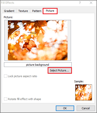 select a picture in the fill effects panel