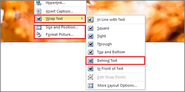 select wrap text to choose behind text