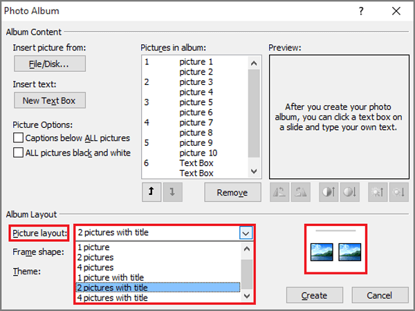 choose picture layout