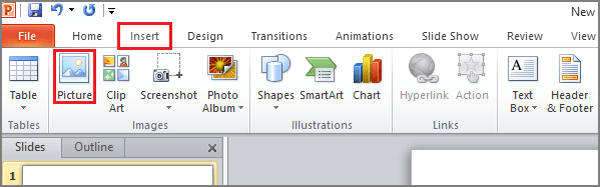 click picture button to open insert picture dialog box