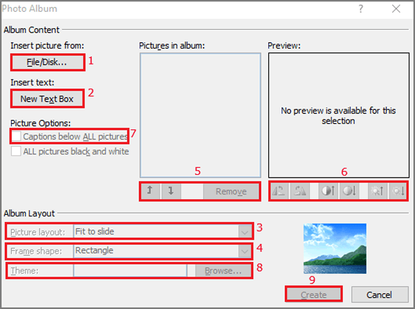 open the photo album dialog box