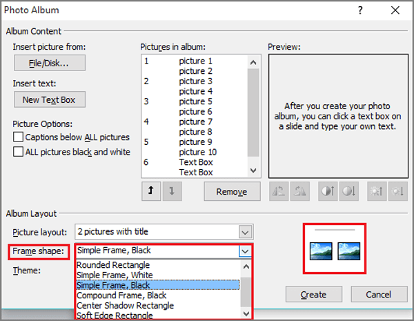 select picture frame shape