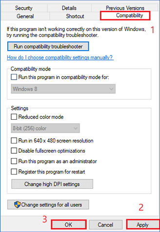 uncheck all compatibility options