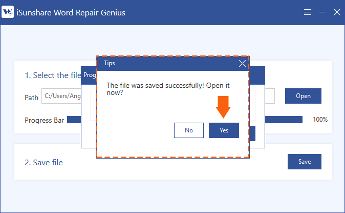 open the repaired word document