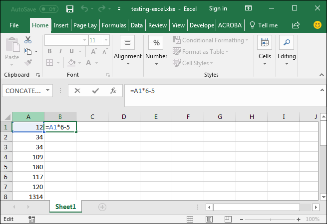 type a formula in cell of excel