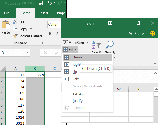 use fill feature to apply formula