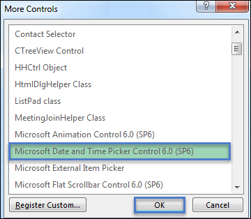 find ms date and time picker control in excel