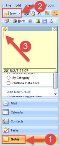 create note to email outlook 2007