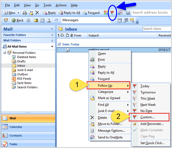 navigate follow up custom outlook 2007