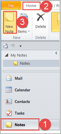 new note outlook 2010