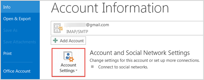 account settings outlook 2013