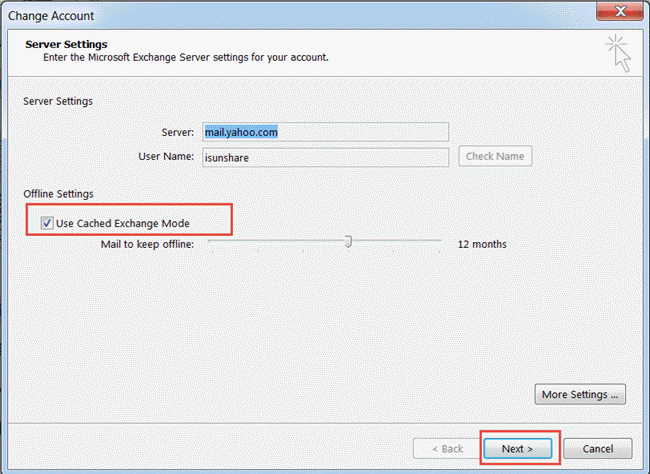 use cached exchange mode 2013