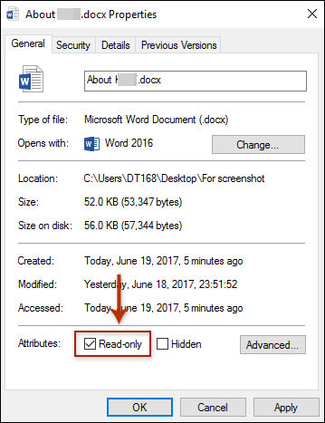 check read only in Word property