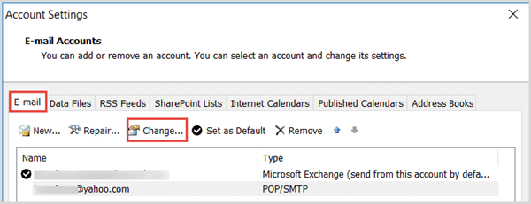 change account settings outlook