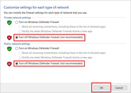 turn off windows defender firewall