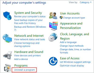 uninstall program in control panel