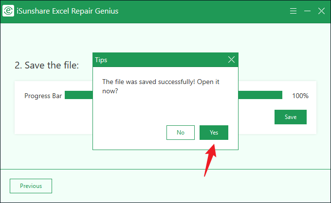 open the repaired excel file