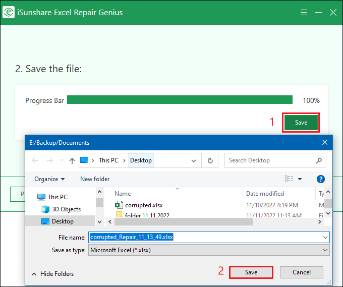 save your repaired excel file