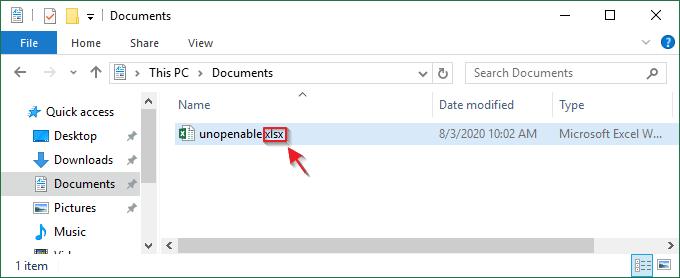 change excel file extension