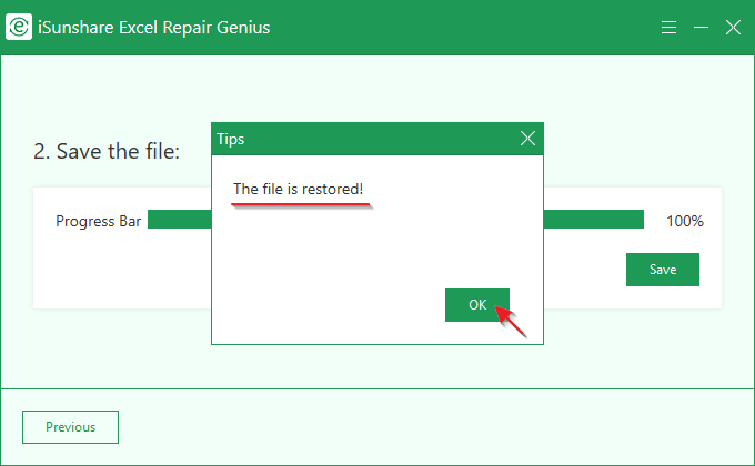 excel file is restored