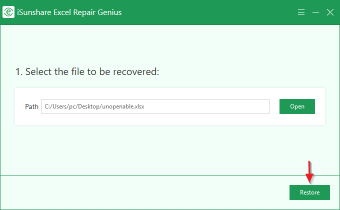 restore input excel file