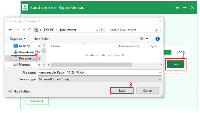 save restored excel file