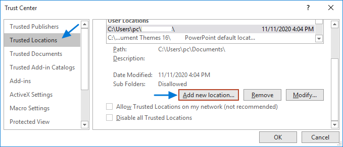 click add new location option