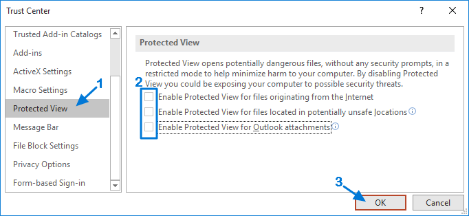 disable protected view