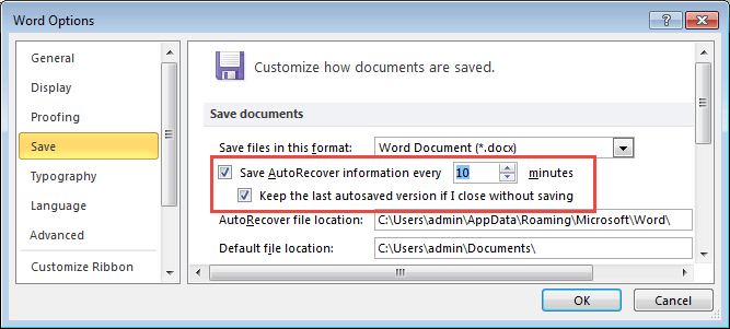 AutoRecover feature