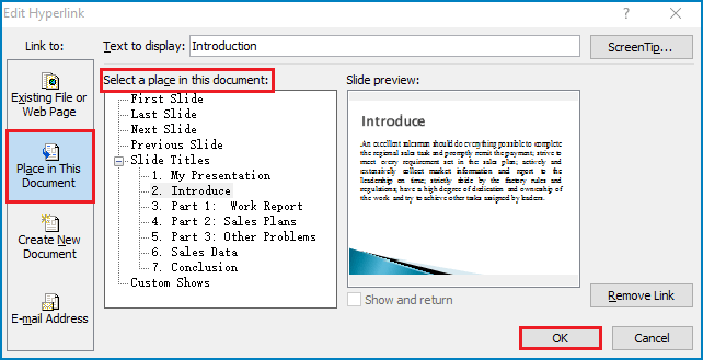 add a hyperlink to another slide