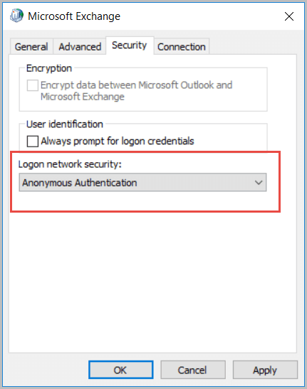 annoymous authentication outlook 2010