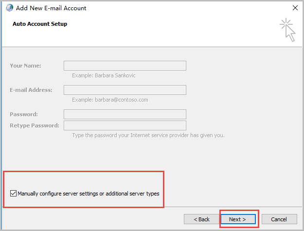 auto account setup outlook 2007