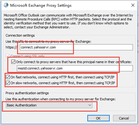 exchange proxy settings