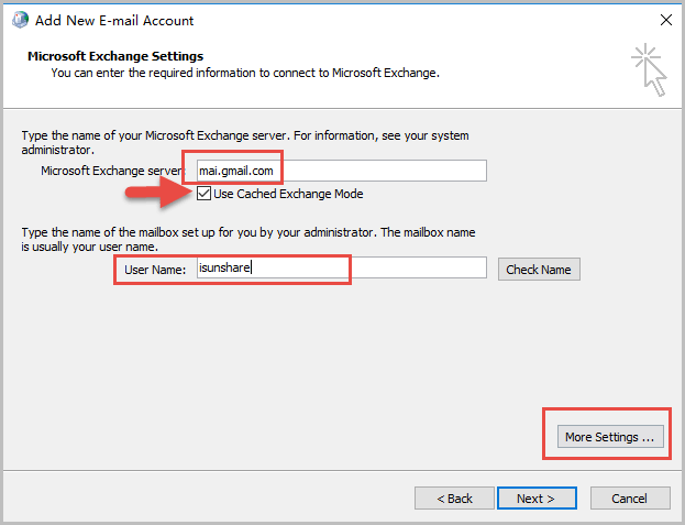 microsoft exchange settings