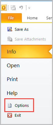 file options outlook 2010