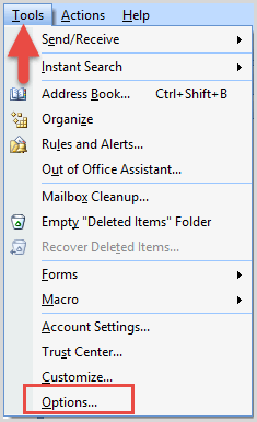 outlook tools options