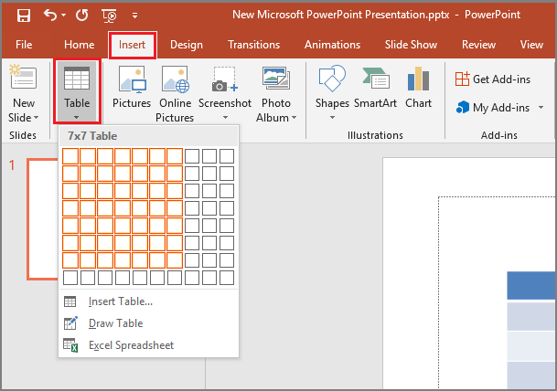 define the table size