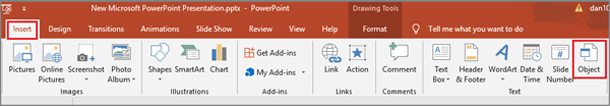 go to insert and click object