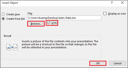 link excel file to powerpoint slide
