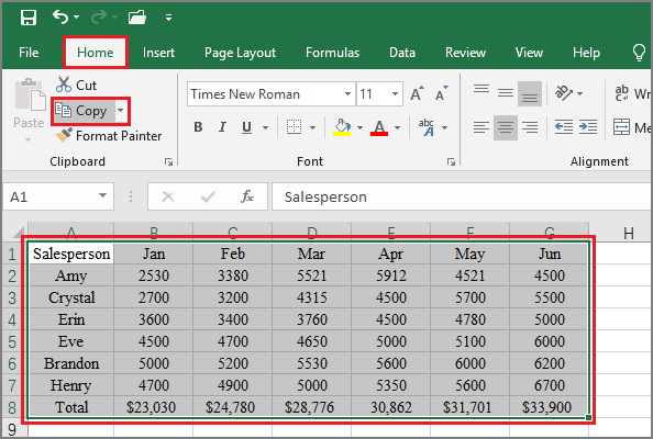 select and copy data from excel