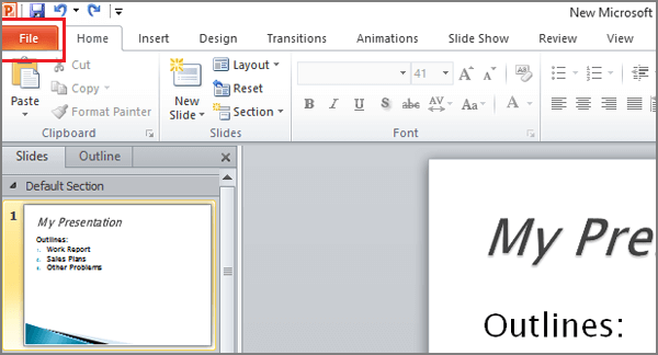 click file tab in the powerpoint