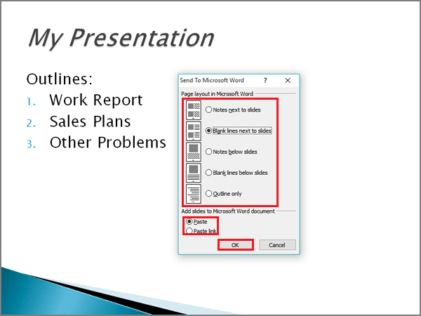 select a page layout in word document