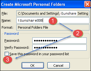 create ms personal folders password