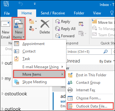 find outlook data file in outlook