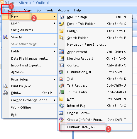 create outlook personal folders