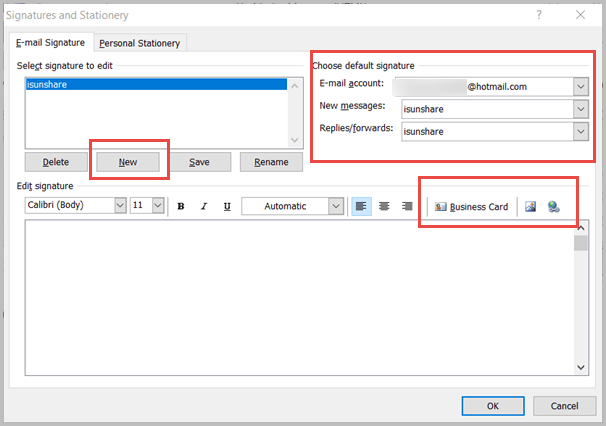 create signature outlook for single email