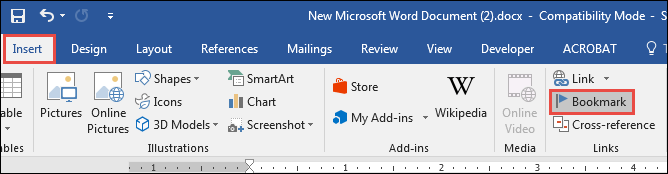 find bookmark in insert