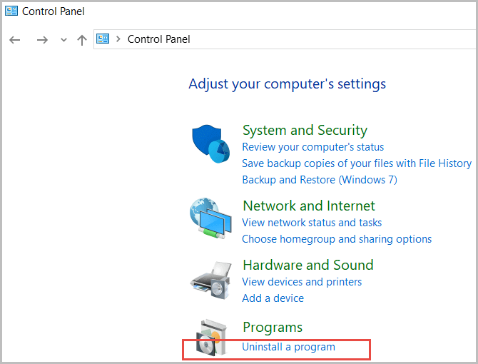 click uninstall a program in control panel