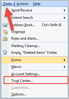 go to trust center to remove addins