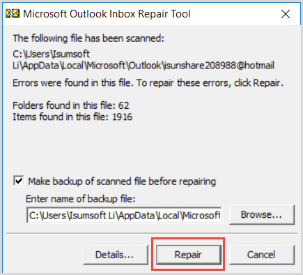 repair pst file Outlook
